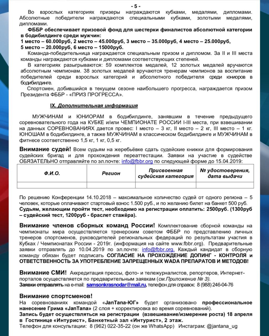 Положение: Кубок России по бодибилдингу - 2019